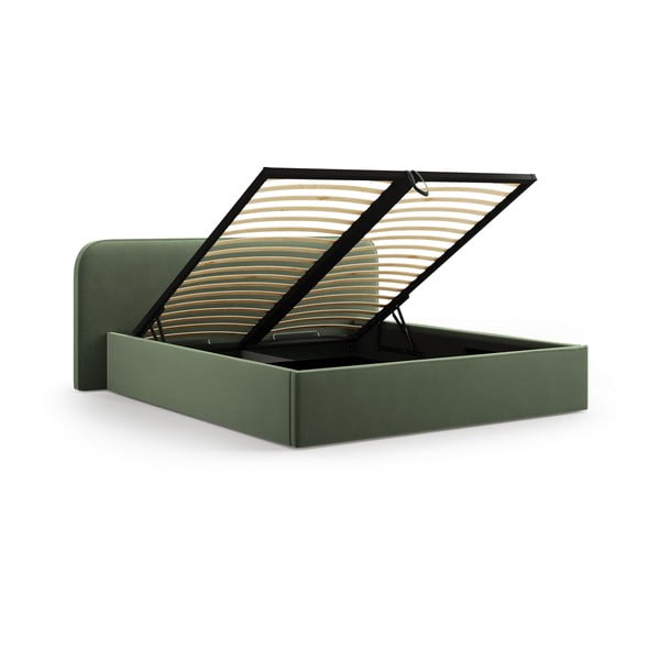 Zöld kárpitozott ágyneműtartós franciaágy ágyráccsal 200x200 cm Elizabeth – Micadoni -image-2