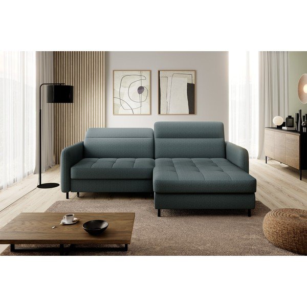 Szürkészöld bársony kinyitható-tárolóhelyes sarokkanapé (jobb oldali-heverő résszel) Gomsi – ELTAP-image-3