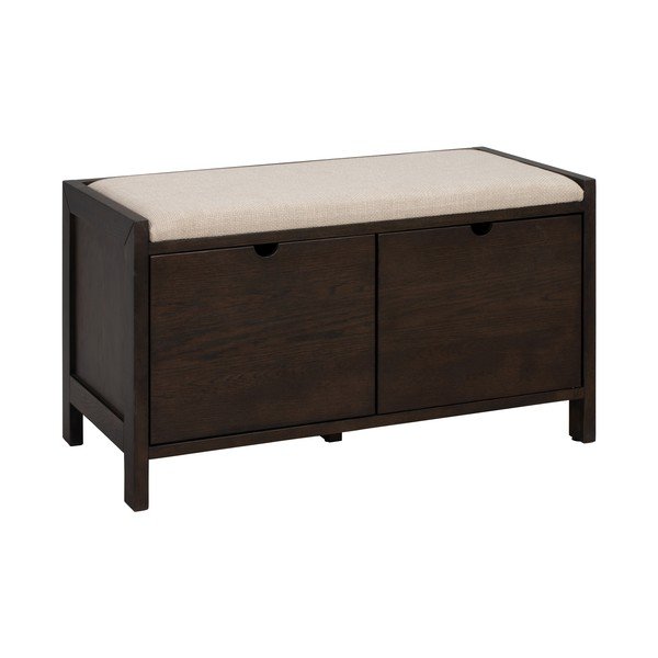 Sötét natúr színű tölgyfa ülőkés cipőtartó 80x47x41 cm Hillmond – Rowico