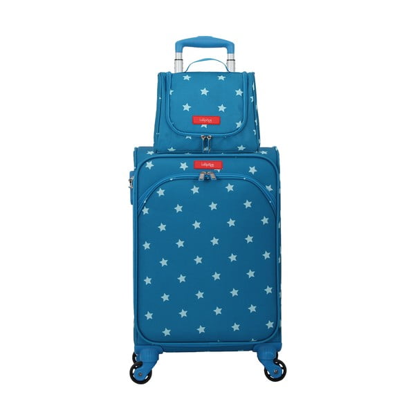 Starry kék gurulós bőrönd és kozmetikai táska szett - Lollipops