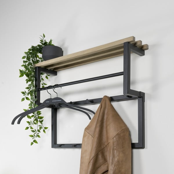 Fekete-natúr színű fém fali fogas polccal 71 cm Rizzoli – Spinder Design-image-1