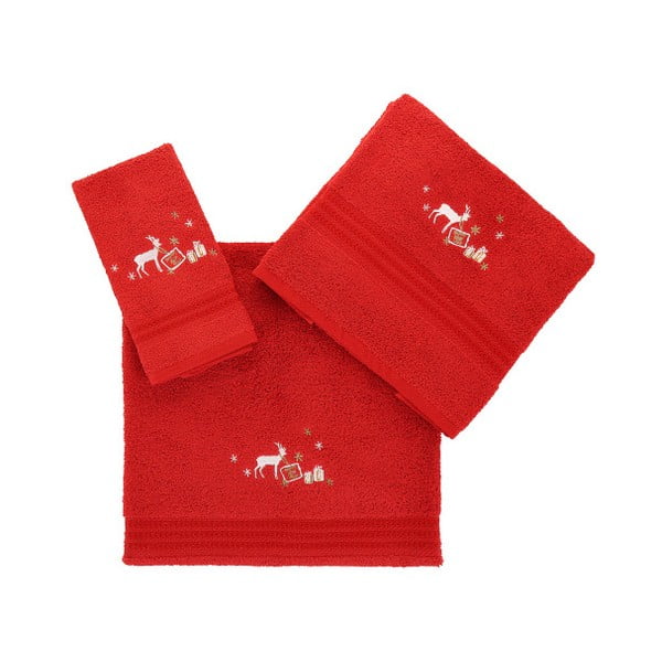 Stockings 3 részes piros karácsonyi kéztörlő szett - Confetti