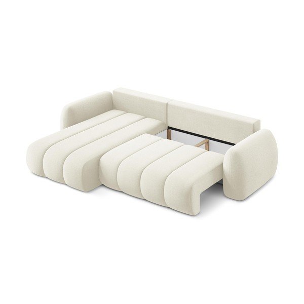 Bézs buklé kinyitható-tárolóhelyes sarokkanapé (bal oldali-heverő résszel) Pele – Makamii-image-3