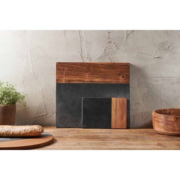 Fala tálaló vágódeszka palából és akácfából, hossz 23 cm - Nkuku-image-3