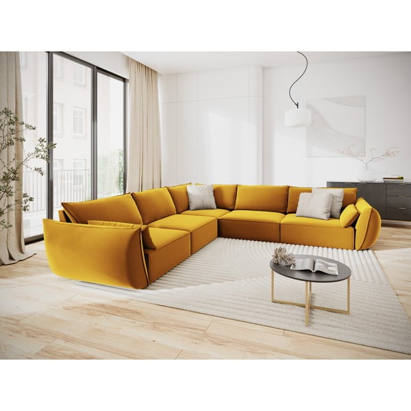 Mustársárga bársony sarokkanapé Vanda – Mazzini Sofas-image-1