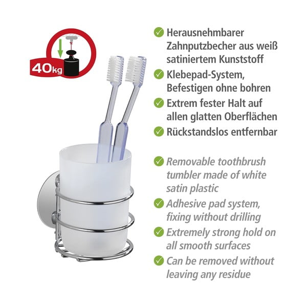 Szürke öntapadós rozsdamentes acél fürdőszobai kiegészítő szett Turbo-Loc – Wenko-image-4