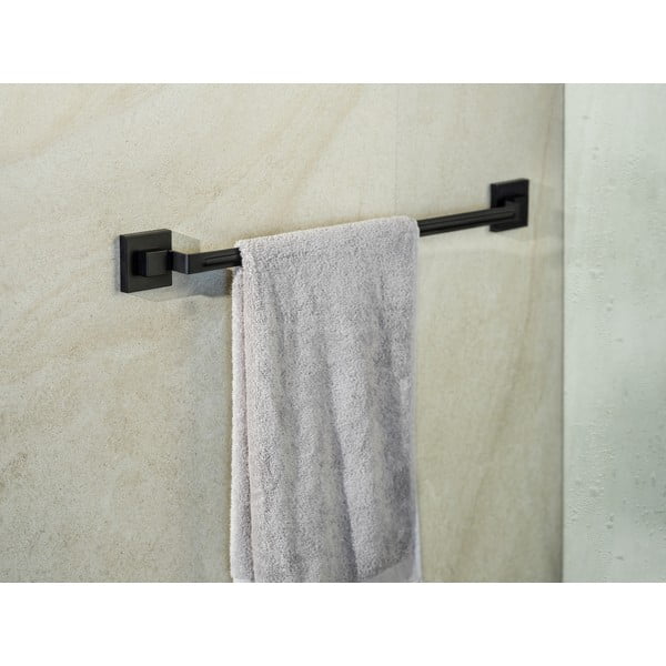 Fekete öntapadós rozsdamentes acél törölközőtartó Quadro – Wenko-image-1