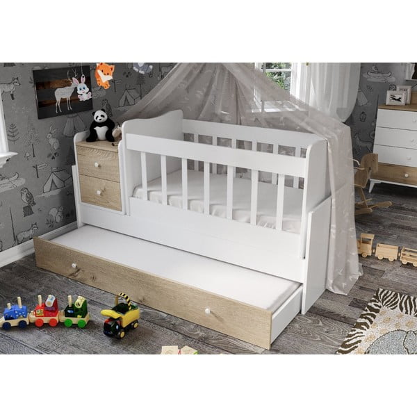 Fehér-natúr színű babaágy tárolóhellyel 60x120 cm Sansa – Kalune Design-image-1