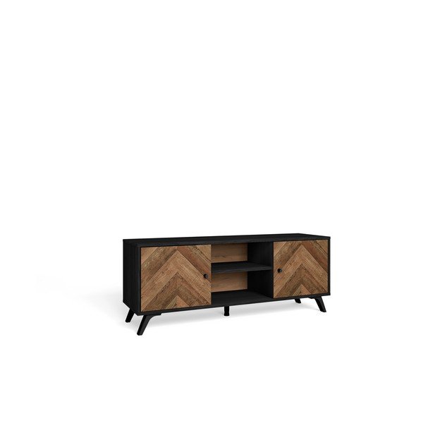 Fekete TV-állvány diófa dekorral 136x53 cm Chevrons - Marckeric-image-3