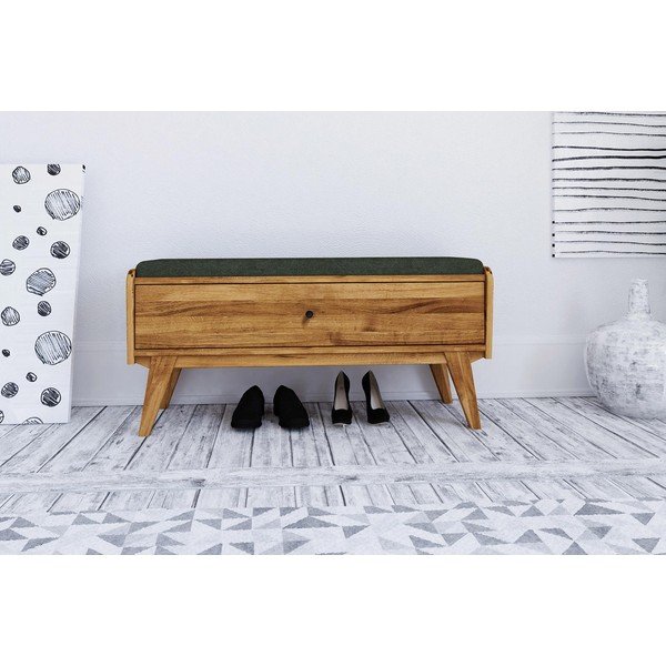 Tölgyfa pad tárolóhellyel, zöld ülőrésszel Retro - The Beds-image-3