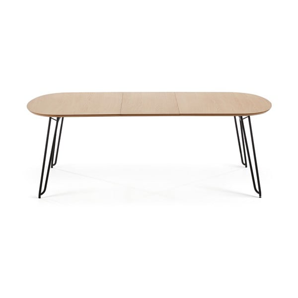 Natúr színű bővíthető étkezőasztal tölgyfa dekorral 100x170 cm Novac – Kave Home-image-4