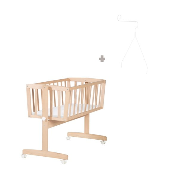 Natúr színű bükkfa gurulós-baldachinos bölcső 40x90 cm Adam and Owl – Roba-image-4