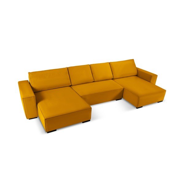 Azalea sárga kordbársony kinyitható U alakú kanapé - Mazzini Sofas-image-4