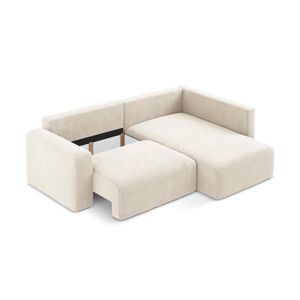 Krémszínű zsenília kinyitható-tárolóhelyes sarokkanapé (jobb oldali-L alakú) Kona – Makamii-image-4