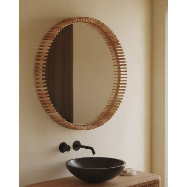 Fali tükör tömörfa kerettel ø 80 cm Polke – Kave Home-image-3