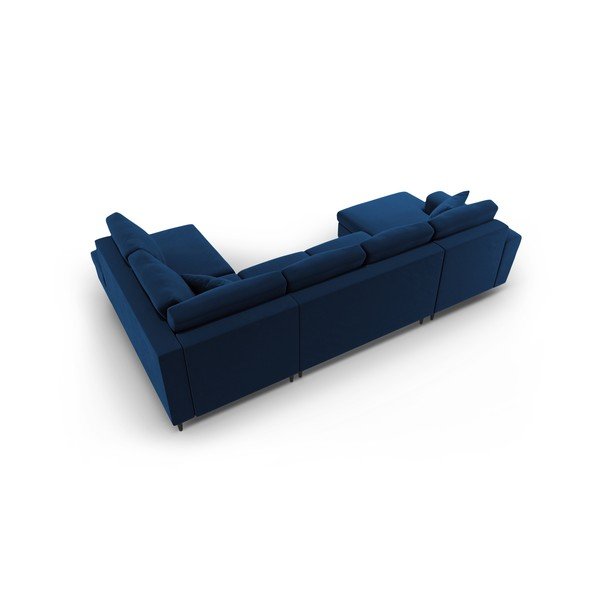 Kék bársony kinyitható tárolóhelyes sarokkanapé (jobb oldali-U alakú) Kyoto – Cosmopolitan Design-image-4