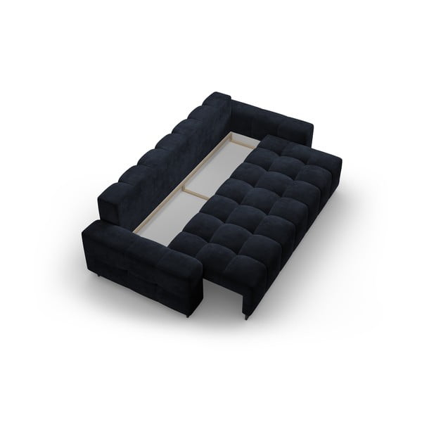 Sötétkék bársony kinyitható tárolóhelyes kanapé 250 cm Wicklow – Cosmopolitan Design-image-3