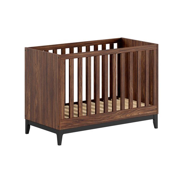 Sötét natúr színű babaágy állítható magassággal 60x120 cm diófa dekorral Ilyas – Vipack