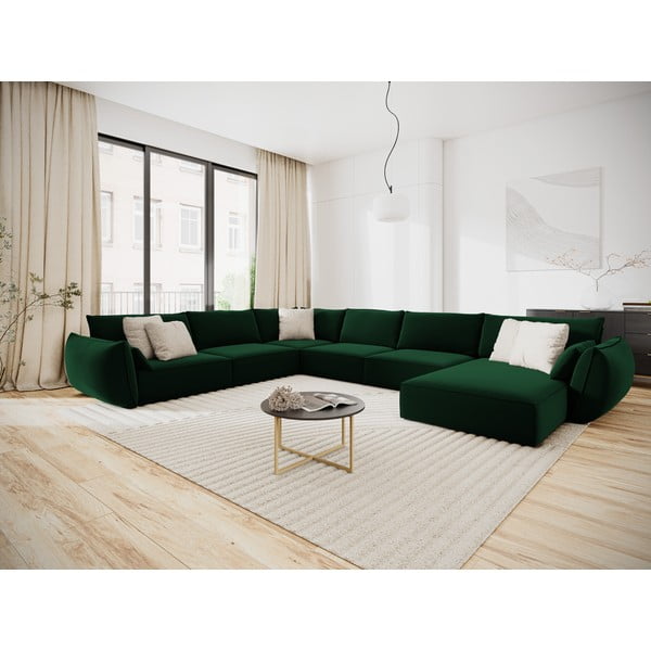Sötétzöld bársony sarokkanapé (bal oldali-U alakú) Vanda – Mazzini Sofas-image-1