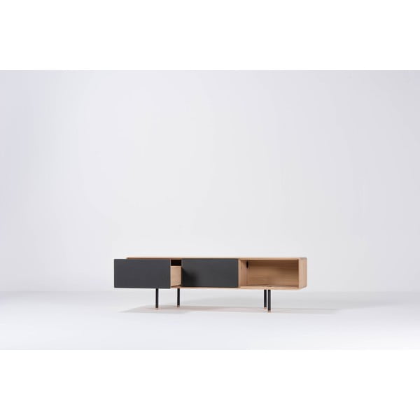 Fekete-natúr színű tölgyfa TV-állvány 160x48 cm Fina – Gazzda-image-1