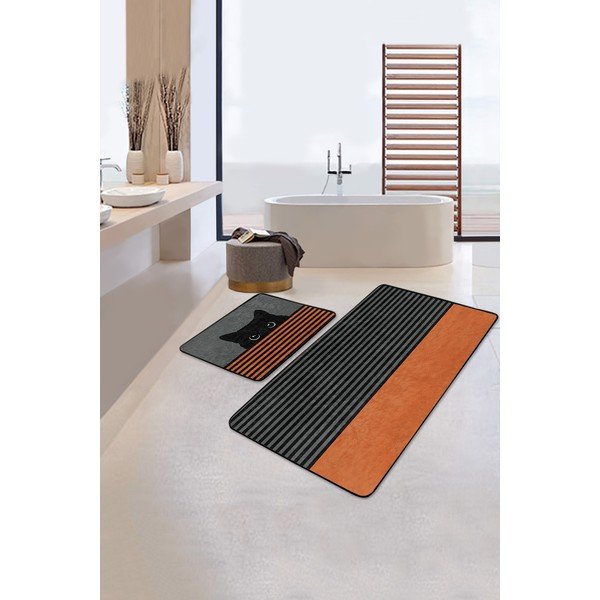 Fekete-narancssárga fürdőszobai kilépő szett 2 db-os 60x100 cm – Mila Home-image-1