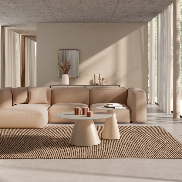 Krémszínű kerek dohányzóasztal szett 2 db-os üveg asztallappal ø 80 cm Vida – MOME-image-1