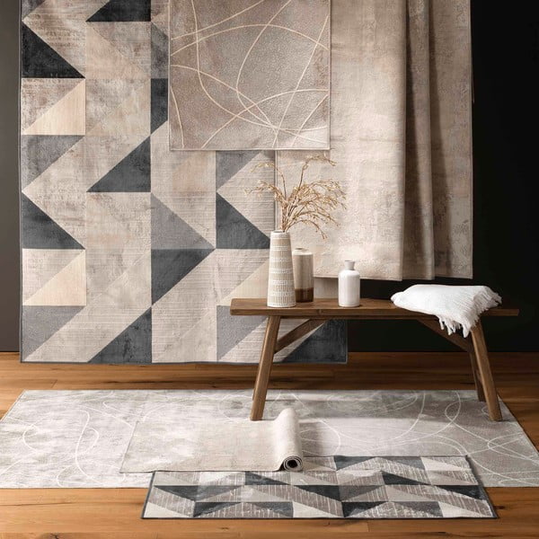 Szürke-bézs pamutkeverék szőnyeg 68x110 cm Graphic – douceur d'intérieur-image-1
