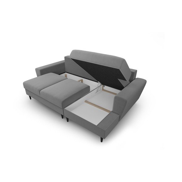 Világosszürke bársony kinyitható tárolóhelyes sarokkanapé (jobb oldali-heverő résszel) Kyoto – Cosmopolitan Design-image-3