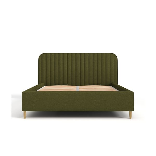 Zöld kárpitozott ágyneműtartós franciaágy ágyráccsal 160x200 cm Noto – Maison de Rêve-image-2