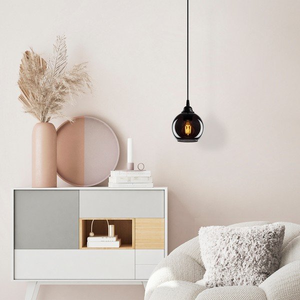 Fekete függőlámpa üveg búrával ø 15 cm Smoked – Opviq lights-image-1