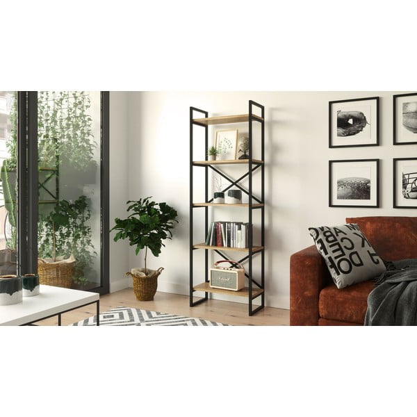 Fekete-natúr színű polcos állvány borovi fenyő dekorral 58x175 cm Nicol – Kalune Design-image-3