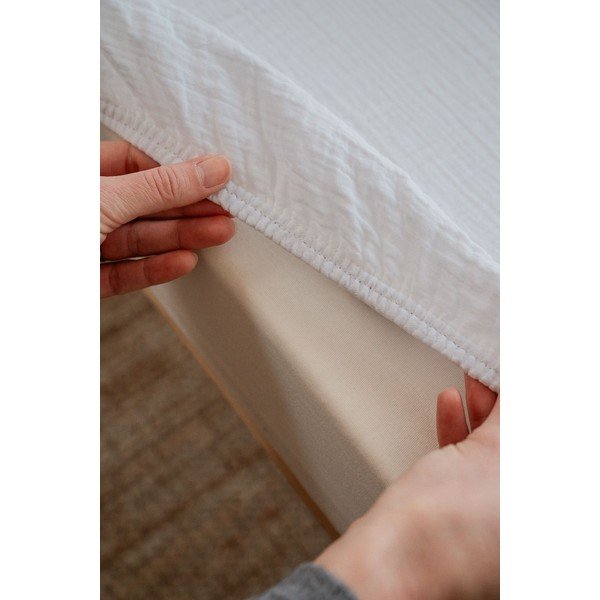 Fehér gumis muszlin gyerek lepedő babaágyhoz 60x120 cm Burumcuk – Mijolnir-image-3
