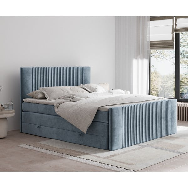 Kék ágyneműtartós boxspring ágy 180x200 cm Bergamo – Maison de Rêve-image-1