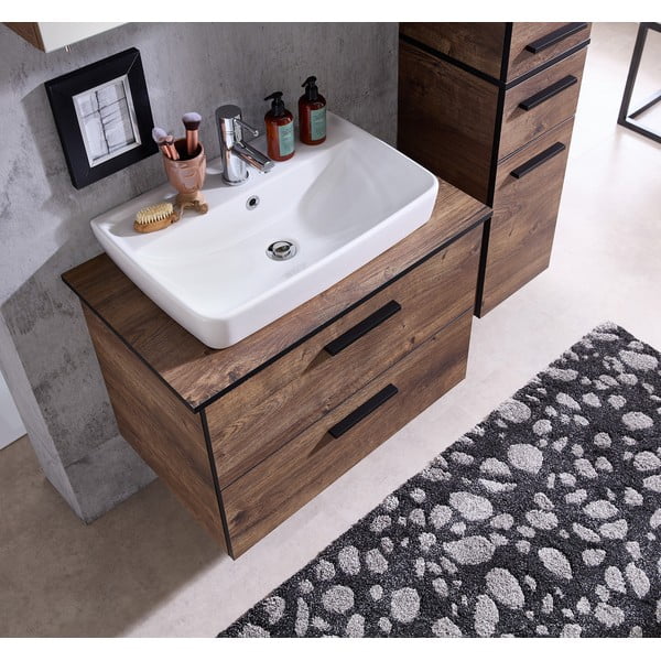 Barna függő szekrény tölgyfa dekorral mosdókagyló nélkül 71x51 cm Set 374 - Pelipal-image-1