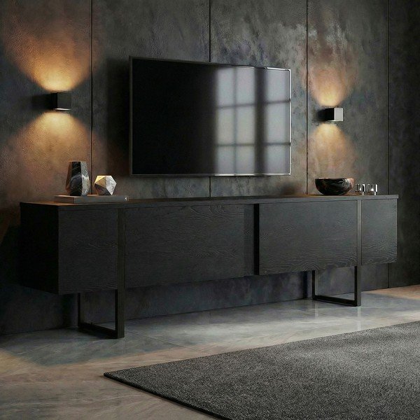 Fekete TV-állvány 180x50x30 cm Onera – Kalune Design-image-2