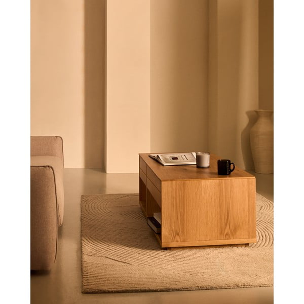 Natúr színű dohányzóasztal tölgyfa dekorral 60x140 cm Alguema – Kave Home-image-1