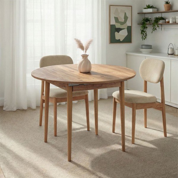 Kerek bővíthető étkezőasztal hosszabbító asztallappal borovi fenyő dekorral ø 100 cm Viona – Kalune Design-image-3