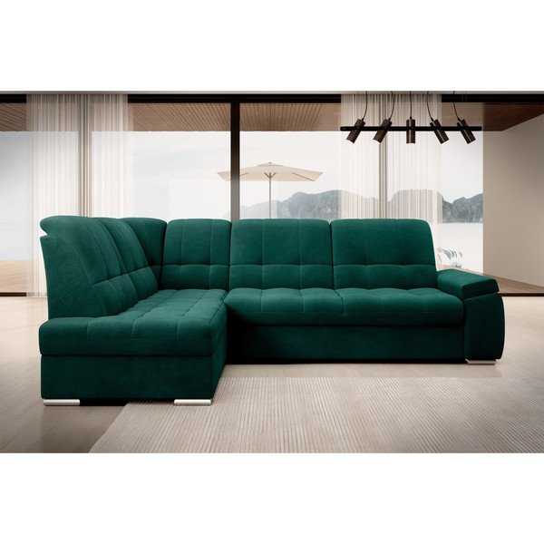 Zöld bársony kinyitható-tárolóhelyes sarokkanapé (bal oldali-L alakú) Sado – ELTAP-image-3