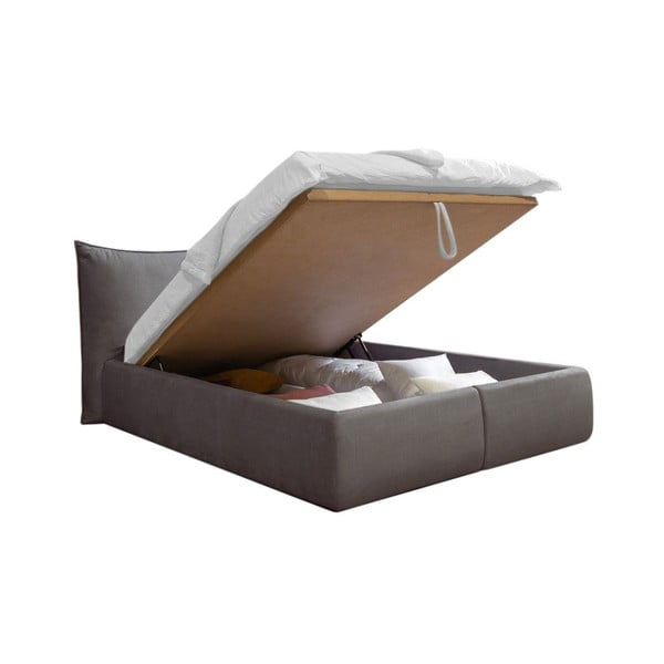 Sötétszürke kárpitozott franciaágy tárolóhellyel ágyráccsal 160x200 cm Jade – Bobochic Paris-image-3