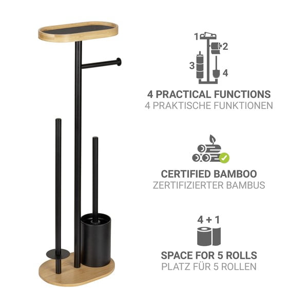 Fekete-natúr színű acél WC-papír tartó állvány WC-kefével Pomarolo – Wenko-image-2