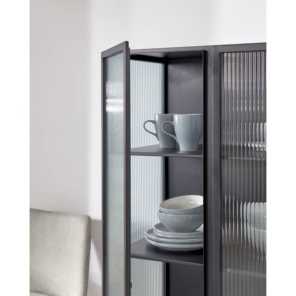 Fekete acél tálalószekrény 70x143x41 cm Trixie – Kave Home-image-2