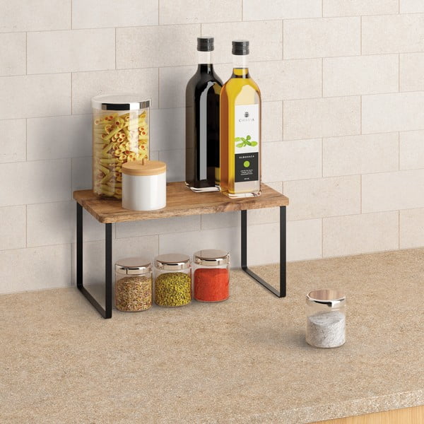 Matt fekete-natúr színű fa kiegészítő polc 32x19 cm York – Metaltex-image-1