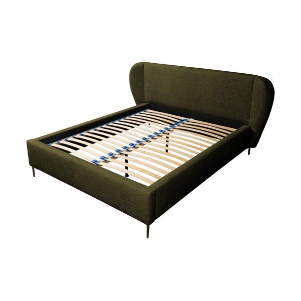 Sötétzöld kárpitozott franciaágy ágyráccsal 180x200 cm Makana – Makamii-image-1