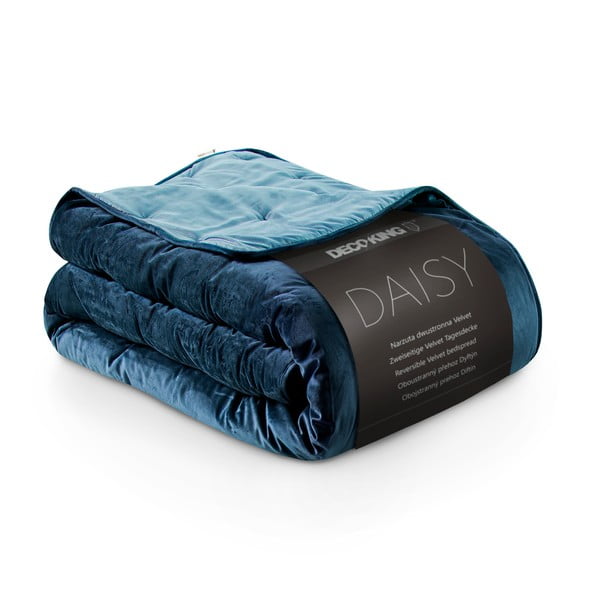 Daisy kék bársony ágytakaró egyszemélyes ágyhoz, 210 x 170 cm - DecoKing-image-3