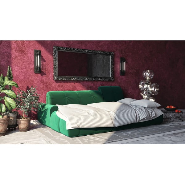 Tous sötétzöld kinyitható bal oldali bársony sarokkanapé - devichy-image-1