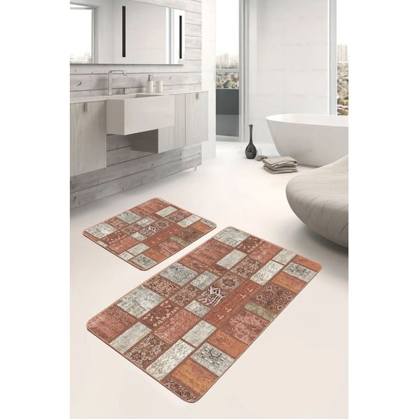 Barna bársony fürdőszobai kilépő szett 2 db-os 60x100 cm – Mila Home-image-3