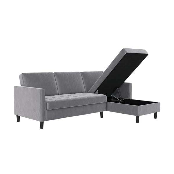 Világosszürke bársony sarokkanapé Presley – Støraa-image-3