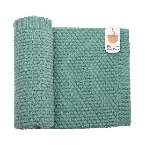 Zöld kötött gyerek takaró szálkeverékből 75x86 cm Pomme des Bois – Moulin Roty-image-2
