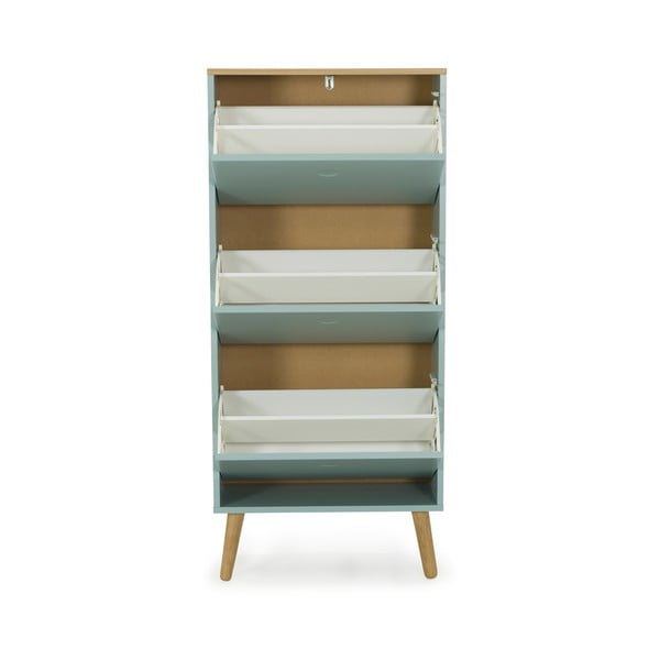 Dot zöld cipősszekrény tölgyfa dekorral, 3 billenős fiókkal - Tenzo-image-2