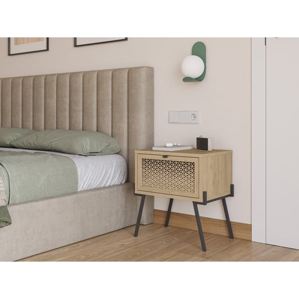 Natúr színű éjjeliszekrény tölgyfa dekorral Ecrin – Marckeric-image-1